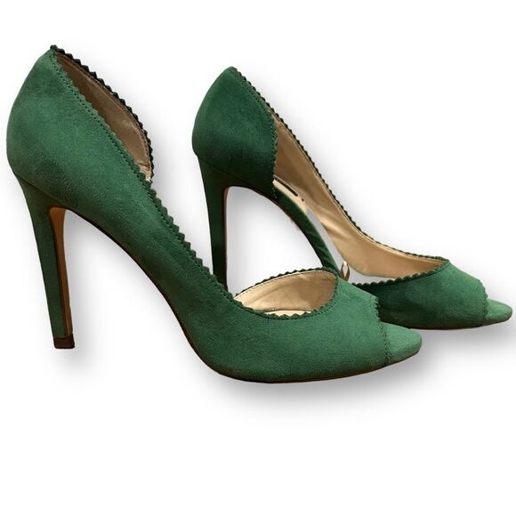 Zara Green D’Orsay Suede Open Peep Toe Pumps - Picture 6 of 14